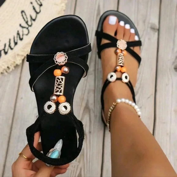 Women's  Flat Sandals For Summer, Lightweight & Non-Slip Beach Shoes, Handmade - Picture 1 of 6